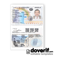 Angola driving license photoshop template PSD, 2018-2028