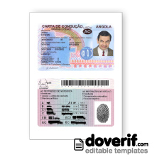 Angola driving license photoshop template PSD, with all fonts