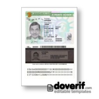 USA green card, permanent resident card editable template for Photoshop